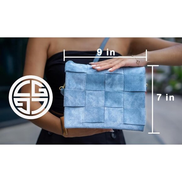 Suede Crossbody Bag Women Handmade Italian Leather Small Night Blue - Picture 3 of 7